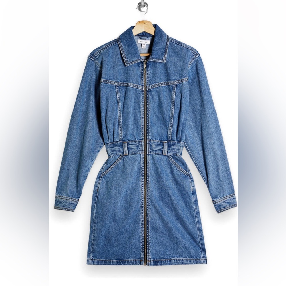 TOPSHOP ‘80 Denim Zip Through Shirtdress